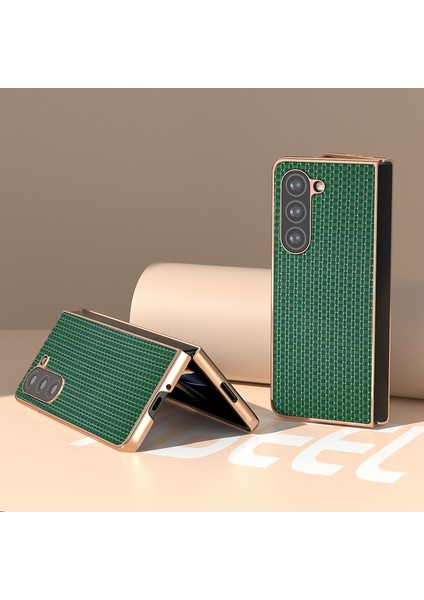 Samsung Galaxy Z For Fold5 5g Elektraptaşlama Geri Orijin Inek Deri+Pc Lüks Doku Telefon Kılıfı (Yurt Dışından)