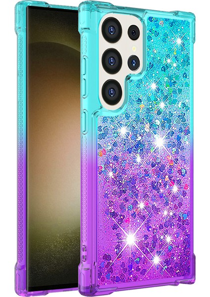 Samsung Galaxy S24 Ultra Glitter Sıvı Gradyan Tpu Sky Blue+ Telefon Kılıfı (Yurt Dışından)