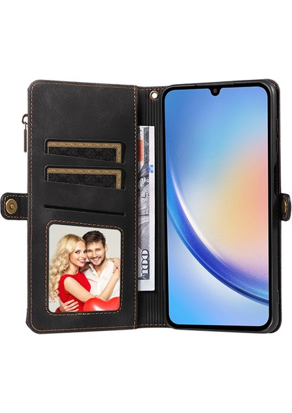 Samsung Galaxy A34 5g Fermuarı Cep ı Rfıd Bloçuk Deri Stap Black Telefon Kılıfı (Yurt Dışından)