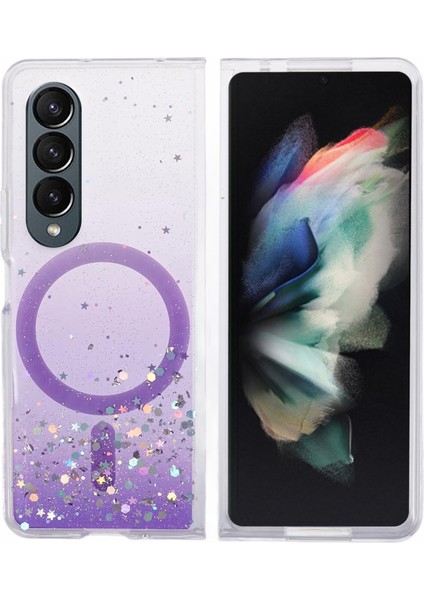 Samsung Galaxy Z Fold3 5g Manyetik Sparkle Epoksi Tpu+Akrilik Magsafe Uyumlu Telefon Kılıfı (Yurt Dışından)
