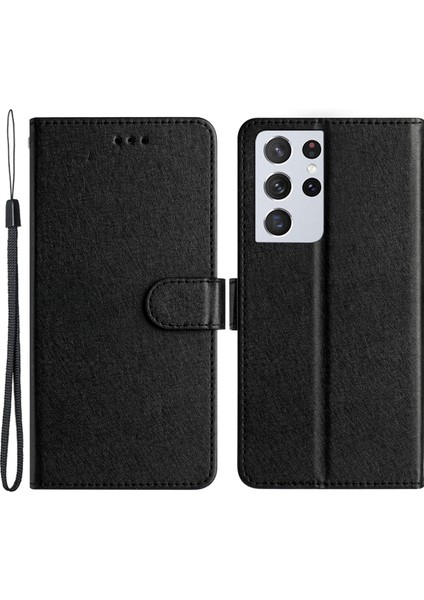 Samsung Galaxy S21 Ultra 5g Ipek Doku Deri Deri Kabuğu El Black Etkiye Dayanıklı Telefon Kılıfı (Yurt Dışından)