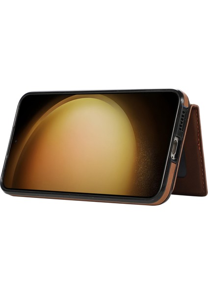 Samsung Galaxy S24+ Grid Omuz Askılı Kahverengi Basılmış Telefon Kılıfı (Yurt Dışından)
