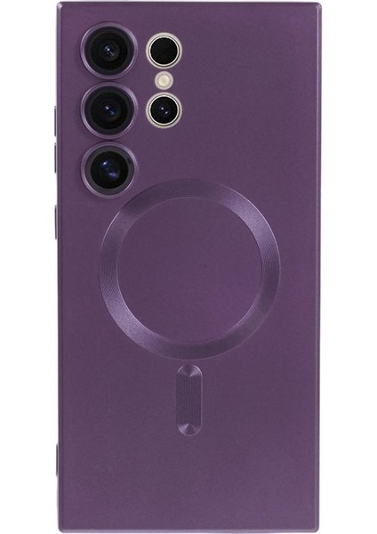 Samsung Galaxy S24 Ultra Lens Koruma Sıvı Silikon Magsafe Dark Uyumlu Telefon Kılıfı (Yurt Dışından)