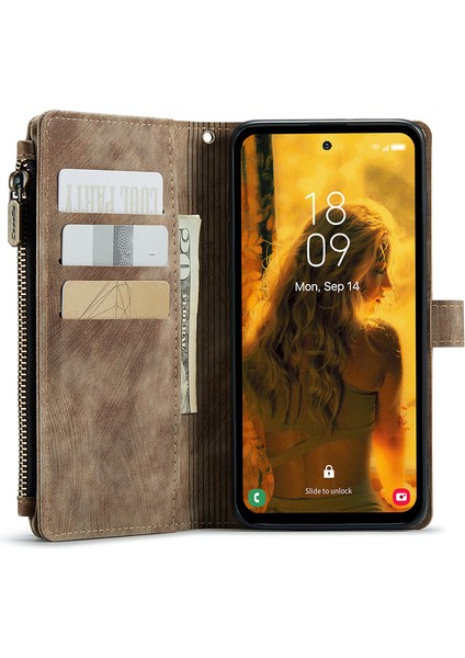Samsung Galaxy S23 Fe Pu Deri Zıpper Cep Kahve Telefon Kılıfı (Yurt Dışından)