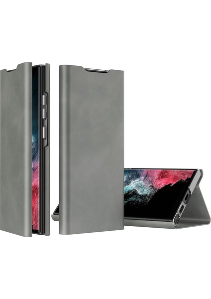 Samsung Galaxy S24 Ultra Nappa Doku Kartı Tutucu Cep Grey Telefon Kılıfı (Yurt Dışından) fiyatları