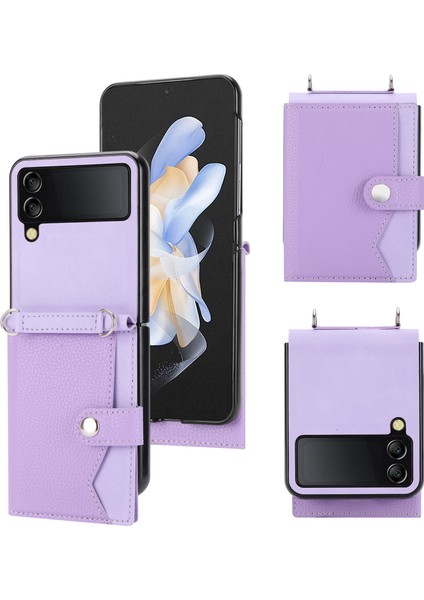 Samsung Galaxy Z Flip4 5g Litchi Doku Kartı Tutucu Deri+Pc Light Telefon Kılıfı (Yurt Dışından)