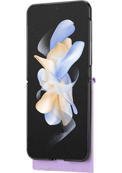 Samsung Galaxy Z Flip4 5g Litchi Doku Kartı Tutucu Deri+Pc Light Telefon Kılıfı (Yurt Dışından)