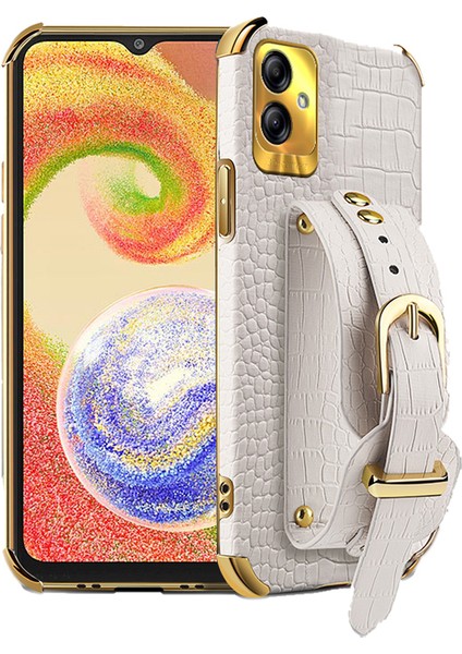 Samsung Galaxy A04 4g (164.4 x 76.3 x 9.1 Mm) Bilekliği Pu Deri+Tpu Beyaz Telefon Kılıfı (Yurt Dışından)