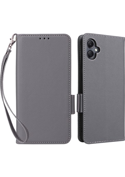 Samsung Galaxy A05 4g Litchi Doku Cep Deri Grey Telefon Kılıfı (Yurt Dışından)