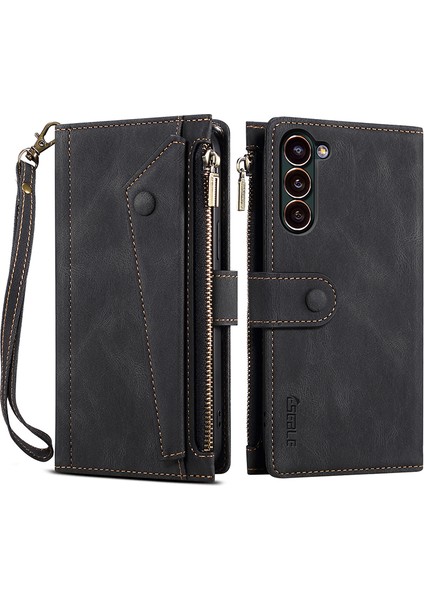 Samsung Galaxy S24 Için+ Zipper Cep Deri Black Telefon Kılıfı (Yurt Dışından)