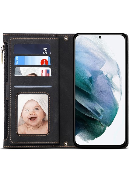 Samsung Galaxy S24 Için+ Zipper Cep Deri Black Telefon Kılıfı (Yurt Dışından)