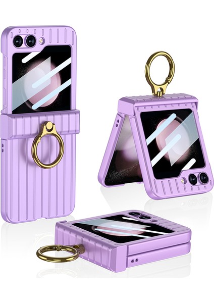 Samsung Galaxy Z Flip5 5g Bavul Stili Sert Pc Küçük Ekranlı Film Muafiyeti Menteşe Koruma Telefon Kılıfı (Yurt Dışından)