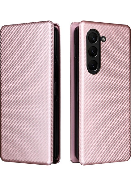 Samsung Galaxy Z Fold5 5g Karbon Fiber Doku Kartı Tutucu Deri Damla Kaplı Altın Telefon Kılıfı (Yurt Dışından)