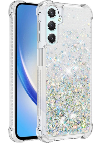 Samsung Galaxy A25 5G/A24 4g Glitter Tpu Sıvı Yüzen Şelale Silver/kalpler Telefon Kılıfı (Yurt Dışından)