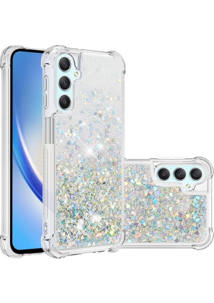Samsung Galaxy A25 5G/A24 4g Glitter Tpu Sıvı Yüzen Şelale Silver/kalpler Telefon Kılıfı (Yurt Dışından)