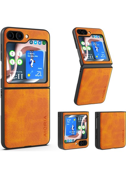 Samsung Galaxy Z Flip5 5g Avokado Dokusu Şok Geçirmez Pu+Pc Orange Telefon Kılıfı (Yurt Dışından)