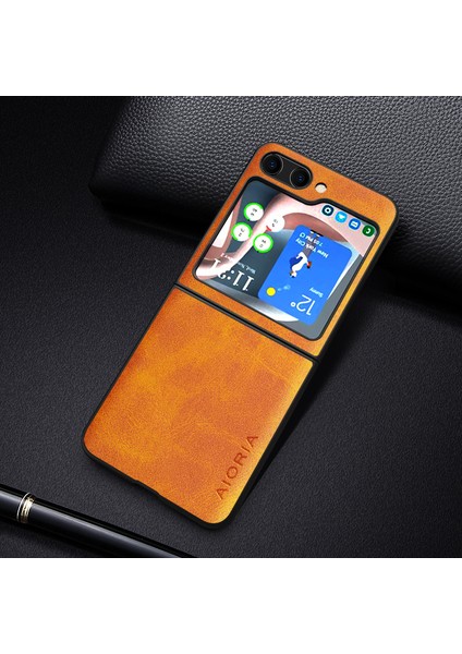 Samsung Galaxy Z Flip5 5g Avokado Dokusu Şok Geçirmez Pu+Pc Orange Telefon Kılıfı (Yurt Dışından) fiyatları