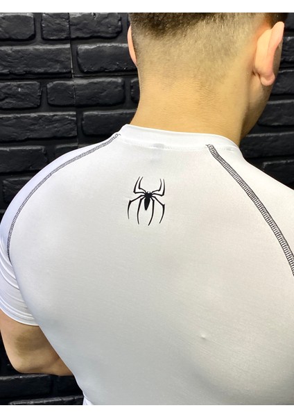 Uzun Kollu Spor Body Çizgili Compression Erkek Tişört Spiderman Baskılı Kompresyon Beyaz modelleri