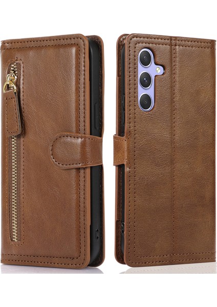 Samsung Galaxy S24 Için+ Zipper Cep Pu Deri Kahverengi Telefon Kılıfı (Yurt Dışından)