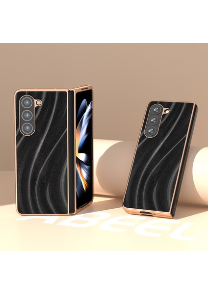 Samsung Galaxy Z For For Fold5 5g Arka Pu Deri Kaplamalı Pc Nano Elektraplatma Black Telefon Kılıfı (Yurt Dışından)