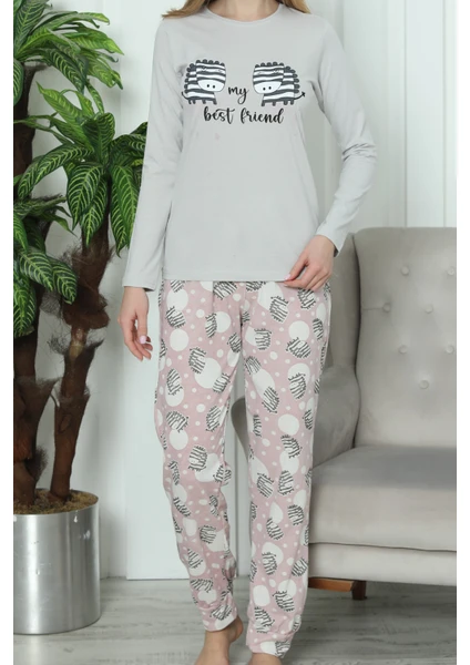 Lady Secret Kadın Pijama Takımı Uzun Kollu Pamuklu Gri