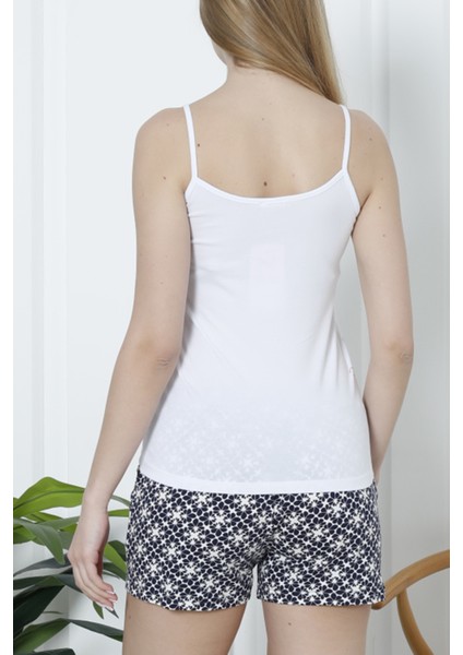 Kadın Şortlu Pijama Takımı Ip Askılı Pamuklu Likralı Cepli Beyaz modelleri
