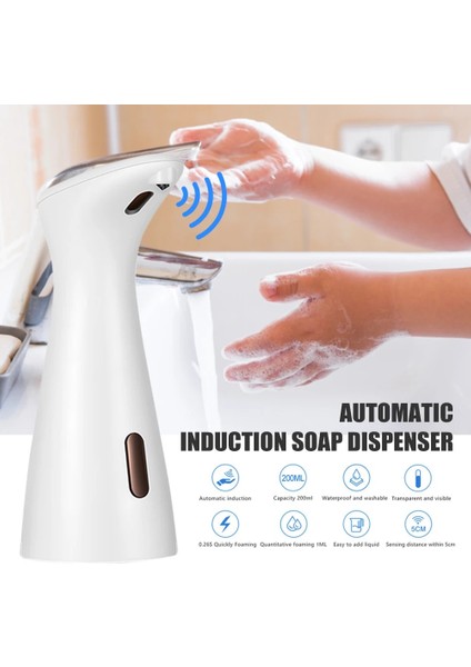 Beyaz Stil 200ML Sıvı Sabunluk Otomatik El Yıkama Dispenseri Pil Kumandalı Fotoselli Akıllı Indüksiyon Mutfak Banyo Için (Yurt Dışından) indirimleri