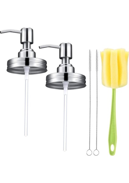 Gümüş Tarzı 2 Paket Cam Turşu Kavanozu Sabunluk Kapakları Seti Paslanmaz Çelik Losyon Dispenseri Pompası Sabunluk Kapakları Pas Geçirmez Banyo (Yurt Dışından)