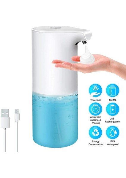 USB-350ML-1 Stili Otomatik Sabunluk Fotoselli Şarj Edilebilir Sabunluk Otomatik Köpük Eller Serbest Banyo Mutfak Okul Ofis Otel Için (Yurt Dışından)