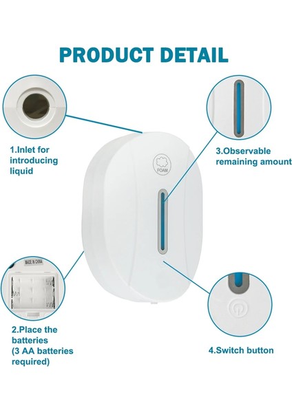 Pil Sıvı Stili 550 ml Fotoselli El Köpük Sabunluk Otomatik Sensör Temizleyici Sıvı Jel Alkol Sprey Duvara Monte Banyo Aksesuarları (Yurt Dışından) indirimleri