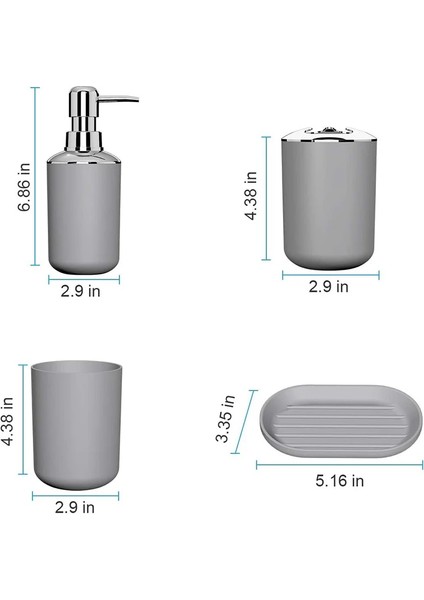 Gri Tarzı Lastic Banyo Aksesuar Seti, Diş Fırçası Tutuculu Banyo Tuvalet Fırçası Aksesuar Seti, Diş Fırçası Bardağı (Yurt Dışından)