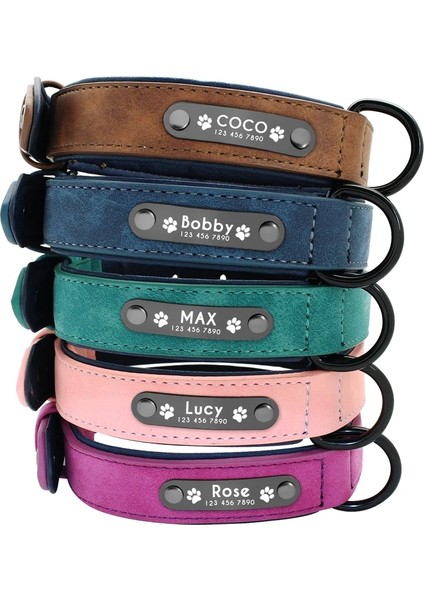 Pembe Set Stili M Beden Özel Köpek Tasmaları Deri Kişiselleştirilmiş Pet Köpek Künyesi Tasma Küçük Orta Büyük Köpekler Için Kurşun Pitbull Bulldog Puglar Beagle (Yurt Dışından) fiyatları