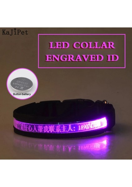 Pembe Tarzı 52-60CM Özel Yazı LED Köpek Yaka Kişiselleştirilmiş Naylon Pet Köpek Künyesi Yaka Kedi Ayarlanabilir Parlayan Köpek Tasması LED Işık Gece Güvenliği (Yurt Dışından)
