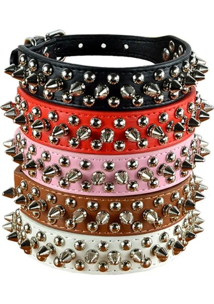 Yeşil Stil M Beden 9 Renk 2.5cm Genişlik Pu Deri Pet Yaka Yuvarlak Sivri Küçük Orta Köpekler Için Çivili Köpek Tasmaları Xs (Yurt Dışından)