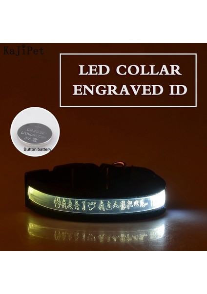 Beyaz Stil L 45-52CM Özel Yazı LED Köpek Yaka Kişiselleştirilmiş Naylon Pet Köpek Künyesi Yaka Kedi Ayarlanabilir Parlayan Köpek Tasması LED Işık Gece Güvenliği (Yurt Dışından)
