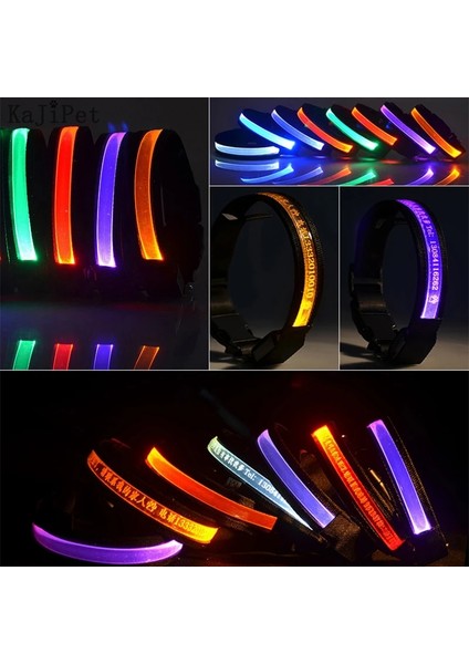 Beyaz Stil L 45-52CM Özel Yazı LED Köpek Yaka Kişiselleştirilmiş Naylon Pet Köpek Künyesi Yaka Kedi Ayarlanabilir Parlayan Köpek Tasması LED Işık Gece Güvenliği (Yurt Dışından) fırsatları