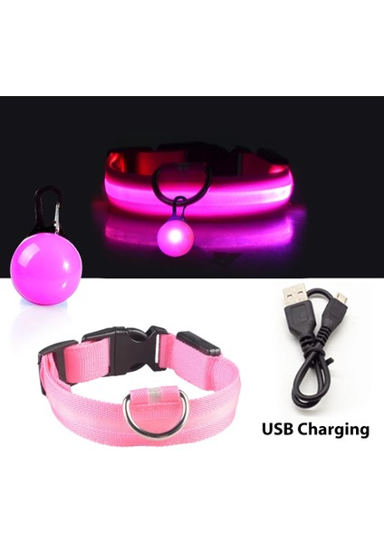 Pembe USB Stili 5.5x3.5cm USB Şarj LED Dogbutton Pil Yaka Anti-Lostavoid Araba Kaza Yaka Puppies Aydınlık Yaka Kolye Talepleri (Yurt Dışından)