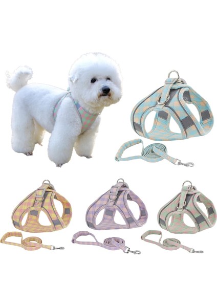 Pembe-Sarı Tarzı M Beden Köpek Kedi Koşum Yelek Ayarlanabilir Köpek Yavrusu Yaka Sevimli Yürüyüş Kurşun Tasma Seti Chihuahua Koşum Kolye Küçük Köpekler Için Pug (Yurt Dışından)