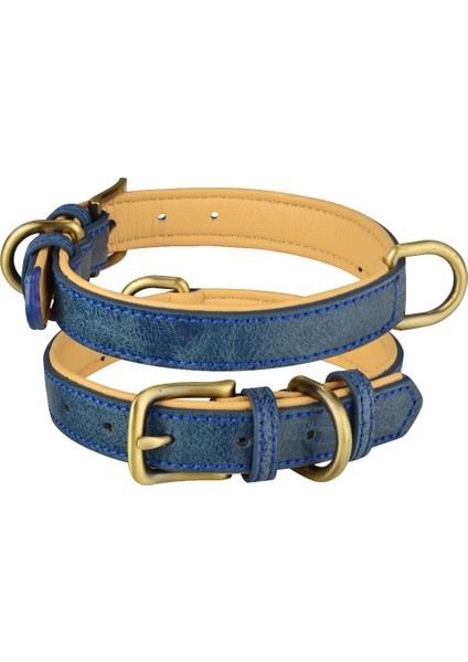 Mavi Stil M29-38CM Deri Köpek Tasması Ayarlanabilir Çift D-Ring Köpek Kontrolü Küçük Orta Büyük Köpekler (Yurt Dışından)