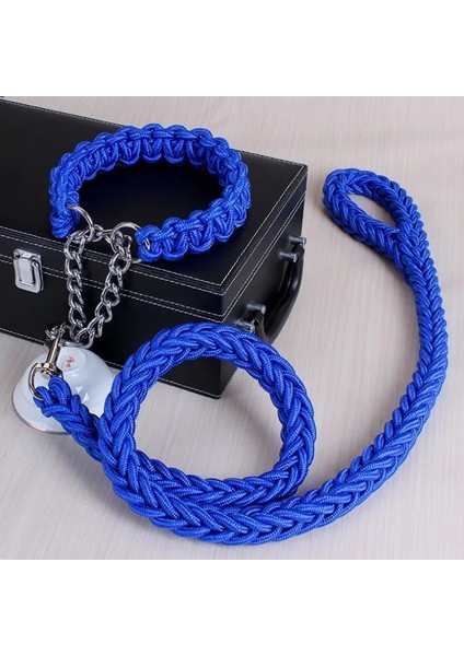 Mavi Stil Xl Beden 1.2m Uzunluk Çift Telli Halat Büyük Köpek Tasmalar Metal P Zincir Toka Ulusal Renk Pet Çekiş Halat Yaka Büyük Köpekler Için Set (Yurt Dışından)