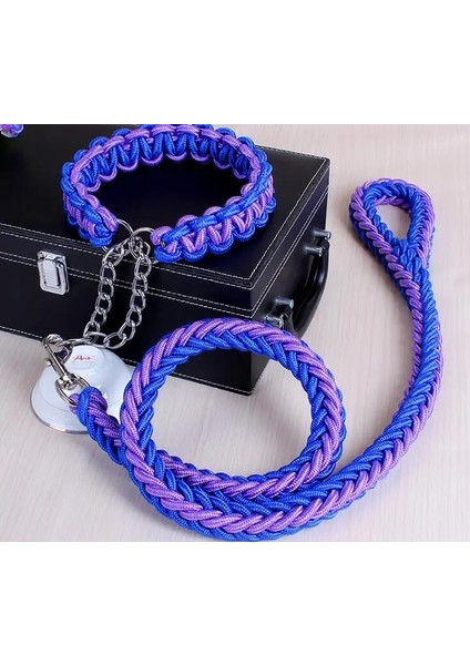 Mavi Mor Tarzı Boy 40 Ila 50 cm Çift Telli Halat Büyük Köpek Tasmalar Metal P Zincir Toka Ulusal Renk Pet Çekiş Halat Yaka Büyük Köpekler Için Set Uzunluğu (Yurt Dışından)
