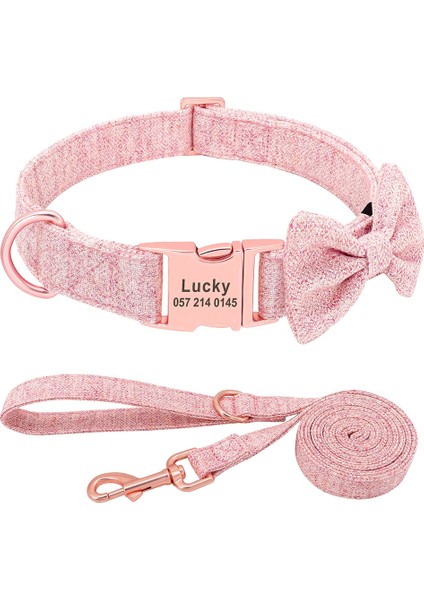 Pembe Set Stili L Beden Özelleştirilmiş Köpek Yaka Tasma Seti Papyon Ayarlanabilir Köpek Tasmaları ile Yüksek Li Kişiselleştirilmiş Pet Tasmalar Tasma Ücretsiz Gravür (Yurt Dışından)