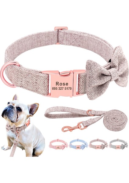 Pembe Set Stili L Beden Özelleştirilmiş Köpek Yaka Tasma Seti Papyon Ayarlanabilir Köpek Tasmaları ile Yüksek Li Kişiselleştirilmiş Pet Tasmalar Tasma Ücretsiz Gravür (Yurt Dışından)