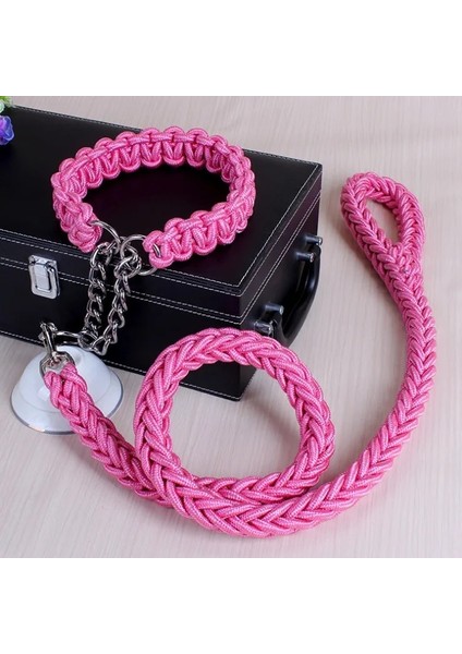 Pembe Tarzı S Beden 1.2m Uzunluk Çift Telli Halat Büyük Köpek Tasmalar Metal P Zincir Toka Ulusal Renk Pet Çekiş Halat Yaka Büyük Köpekler Için Set (Yurt Dışından)