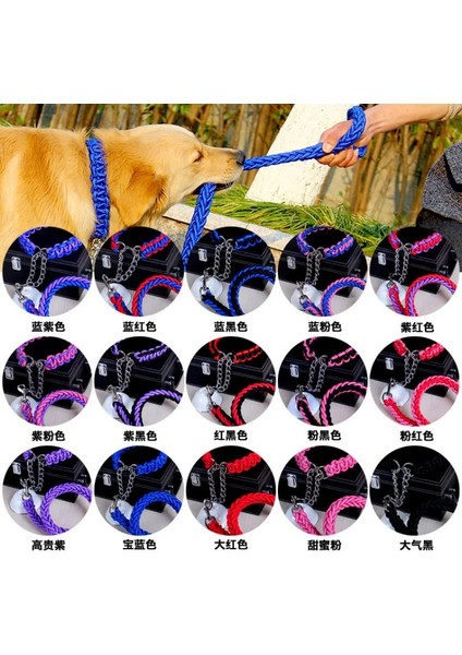 Pembe Tarzı S Beden 1.2m Uzunluk Çift Telli Halat Büyük Köpek Tasmalar Metal P Zincir Toka Ulusal Renk Pet Çekiş Halat Yaka Büyük Köpekler Için Set (Yurt Dışından)