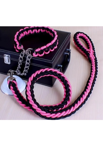 Siyah Pembe Tarzı Xl 50 Ila 65 cm Çift Telli Halat Büyük Köpek Tasmalar Metal P Zincir Toka Ulusal Renk Pet Çekiş Halat Yaka Büyük Köpekler Için Set Uzunluğu (Yurt Dışından)
