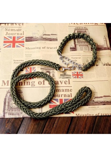 Ordu Yeşili Tarzı M 30 Ila 40 cm Çift Telli Halat Büyük Köpek Tasmalar Metal P Zincir Toka Ulusal Renk Pet Çekiş Halat Yaka Büyük Köpekler Için Set Uzunluğu (Yurt Dışından)