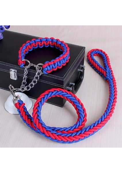 Kırmızı-Mavi Tarzı Xl Beden 1.2m Uzunluk Çift Telli Halat Büyük Köpek Tasmalar Metal P Zincir Toka Ulusal Renk Pet Çekiş Halat Yaka Büyük Köpekler Için Set (Yurt Dışından)