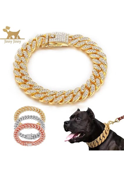 Altın Tarzı 45CM Köpekler Için Köpek Takı ， Elmas Altın Köpek Tasmaları ， Kedi Kolye ， Köpekler Için Elmas Yakalı Paslanmaz Çelik Köpek Tasması (Yurt Dışından) fiyatları