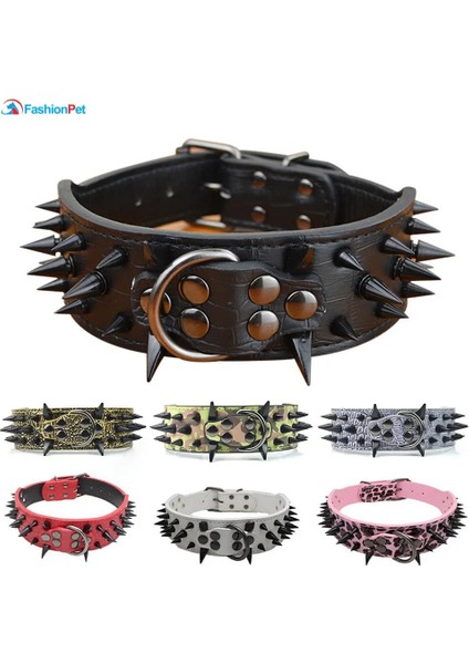 Gri Tarzı M Beden Büyük Köpek Pitbull Mastiff Için Çivili Siyah Keskin Sivri Yüksek Li 2 "genişlik Pu Deri Büyük Köpek Tasması (Yurt Dışından) fiyatları